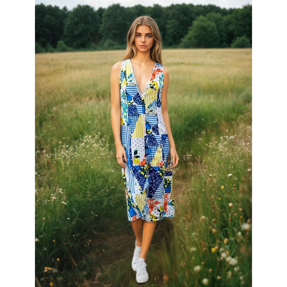 Commense M NWOT Patchwork Floral‎ Print Maxi Dress Sleeveless Cottagecore Summer